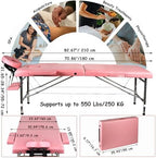 Massage Table Portable Lash Tattoo Spa Bed Foldable Salon Facial Eyelash Beds for Esthetician 24" Wide Folding Physical Therapy Table for Home, Adjustable Height, 2 Section