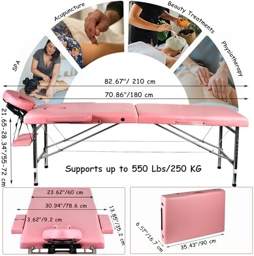 Massage Table Portable Lash Tattoo Spa Bed Foldable Salon Facial Eyelash Beds for Esthetician 24" Wide Folding Physical Therapy Table for Home, Adjustable Height, 2 Section