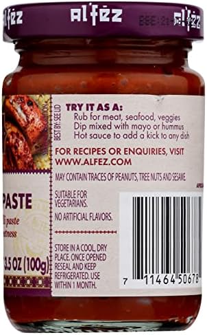 Al'Fez Harissa North African Chili Paste, No Artificial Flavors, Suitable for Vegetarians, 3.5 Ounce (Pack of 6)