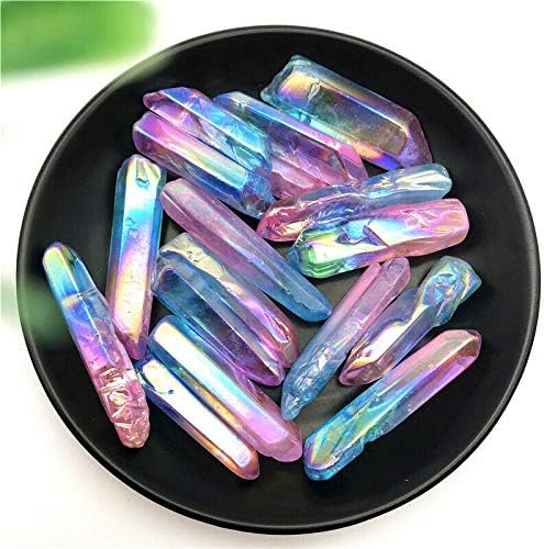 50g Electroplated Blue and Pink Titanium Aura Lemurian Crystal Wand Point Healing Crystal Stone Natural Stones and Minerals (Size : 50 Grams)