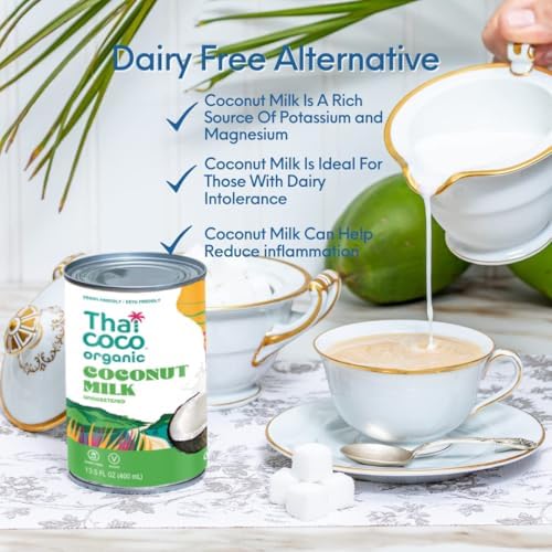 Thai Coco Organic Coconut Milk Full Fat Unsweetened 13.5 fl oz 6 Pk
