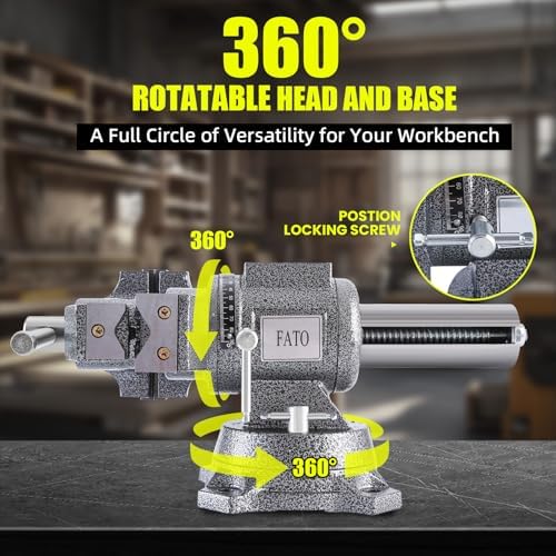 FATO 5 Inch Bench Vise Heavy Duty – Ductile Iron Workbench Vise with 360° Swivel Base & Anvil, 8800 Lbs Clamping Force, 4.92" Jaw Width, 3.94" Opening, for Woodworking, Metalworking, Garage DIY, Black