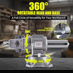 FATO 5 Inch Bench Vise Heavy Duty – Ductile Iron Workbench Vise with 360° Swivel Base & Anvil, 8800 Lbs Clamping Force, 4.92" Jaw Width, 3.94" Opening, for Woodworking, Metalworking, Garage DIY, Black