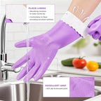 Elgood Reusable Dishwashing Cleaning Gloves with Latex free, Cotton lining,Kitchen Gloves 2 Pairs,Purple+blue large