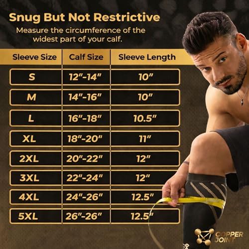 CopperJoint Calf Compression Sleeve for Men & Women Medium Copper Stripe-Firm Snug Fit Support for Shin Splints, Cramps, Varicose Veins-Copper Infused Nylon Pull-On Leg Sleeve for Sports & Daily Wear
