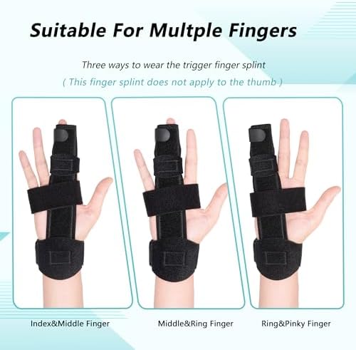 Trigger Finger Splint, Adjustable Two Finger Splint with Upgraded Wrist Strap, Full Hand and Wrist Brace Support, Metal Straightening Immobilizer for Sprains, Mallet Injury, Arthritis (S/M)