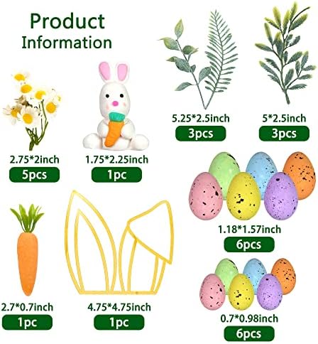 Easter Cake Topper Egg Cake Decorations Rabbit Carrot Figurine Bunny Ears Cake Topper for Easter Festival Birthday Fairy Garden Themed Birthday (Style 1)