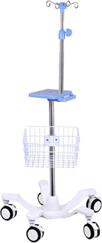 Portable IV Pole Infusion Stand with Wheels and Tray, Stainless Steel Height Adjustable IV Stand Drip Stand for Elderly Home Care,Hospital and Clinic,with Basket