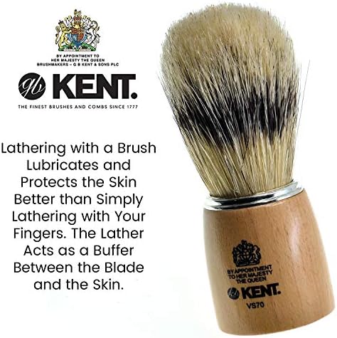 Kent VS70 Natural Badger Bristle Beechwood Shaving Brush for Men for Safety Razor, Shaving Razors for Men. Perfect Lather Shaving Brush for Shave Cream, Shaving Soap. Kent Luxury Shaving Since 1777