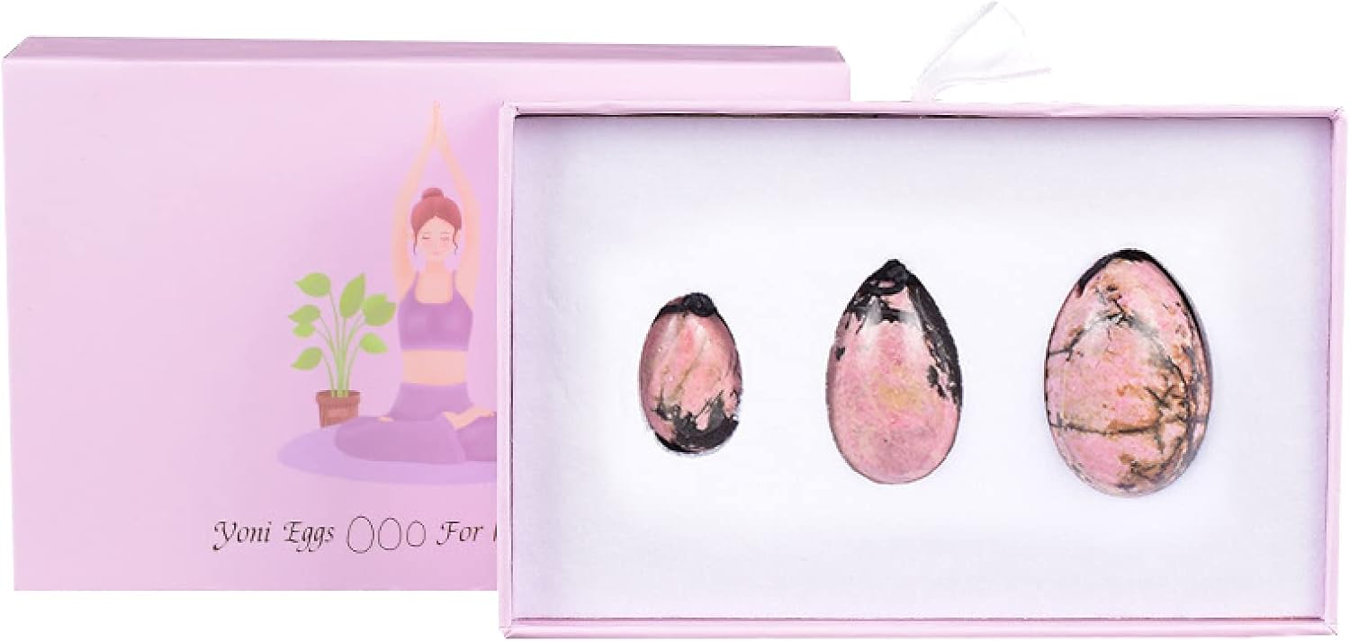 Natural Rose Quartz Yoni Egg Set Drilled Jade Eggs Women Kegel Exerciser Crystal Balls Massage Stone,Rhodonite