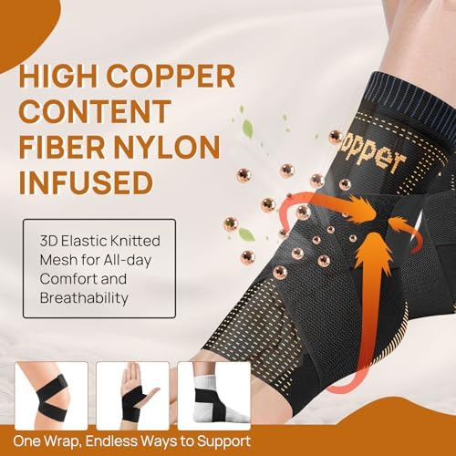 JIUFENTIAN Ultra-Thin & Copper Infused Ankle Support - Adjustable Compression Ankle Brace for Sprain Recovery, Plantar Fasciitis & Daily Pain Relief | Breathable, Durable, Fits Any Shoe (Large)