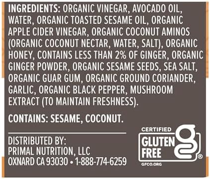 Primal Kitchen Sesame Ginger Vinaigrette & Marinade Salad Dressing made with Avocado Oil, Paleo Friendly & Keto Certified, 8 Fluid Ounces