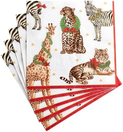 Entertaining with Caspari Luncheon Napkins, Wild Christmas, Ivory, Pack of 20
