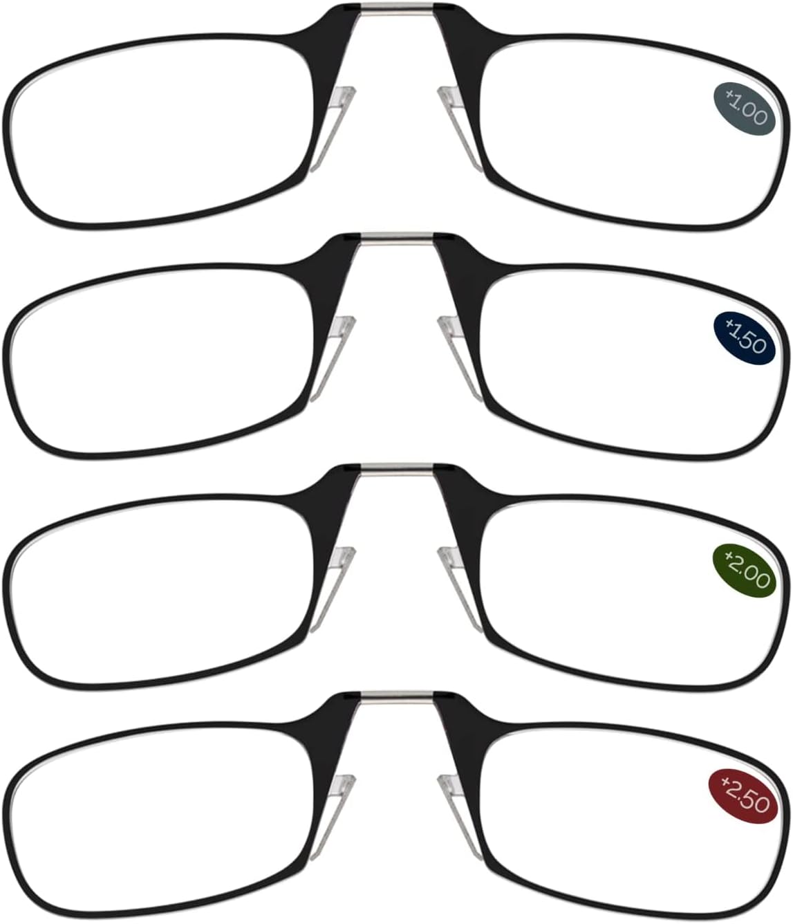 ThinOptics Find Your Strength Clarity Kit Rectangular Reading Glasses, Black, 44.45 mm + 2.5