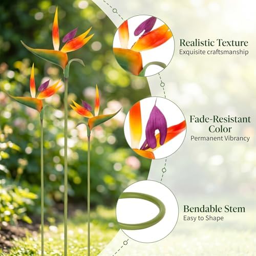 RAINFLOW Bird of Paradise Artificial Plant - 2PCS 24" UV Resistant Artificial Outdoor Plants Birds of Paradise Plant Artificial Giant Flowers for Decoration Hawaiian Party Hawaiian Flowers(Yellow)