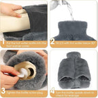 Soft Large Foot Cover,Hot Water Bottle for Feet and Hands,Warm Foot Cushion, 2L Heated Warmer with Washable Plush Cover, Non-Electric Heated Warmer for Pain Relief (Dark Grey, Without Heel)