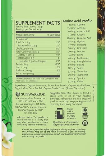 SUNWARRIOR Organic Classic Vanilla Protein, 750 GR