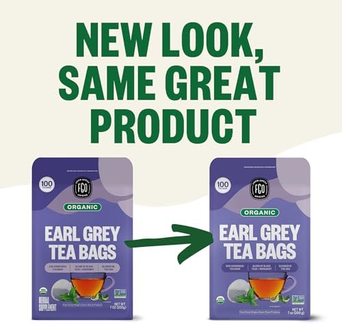 FGO Organic Earl Grey Black Tea, 100 Count, Eco-Conscious Tea Bags, Resealable Bag, Packaging May Vary (Pack of 1)