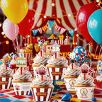 Hooqict 48 Pack Carnival Theme Party Decorations Circus Cupcake Toppers and Wrappers for Kids Boys Girls Circus Party Favors Carnival Birthday Cupcake Cake Decorations Supplies