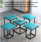 Multifunctional Stool, Storage Stool, Shoe Changing Stool，Foldable Stool, 5 in 1 Nesting Ottoman Set, Versatile Cube Stools with Swivel Casters, Stackable Stools with Nappa Leather Finish(Orange-techn