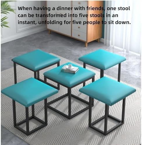 Multifunctional Stool, Storage Stool, Shoe Changing Stool，Foldable Stool, 5 in 1 Nesting Ottoman Set, Versatile Cube Stools with Swivel Casters, Stackable Stools with Nappa Leather Finish(Orange-techn
