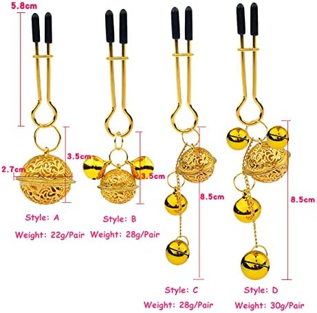Tassel Non Piercing Nipple Clips Adjustable Bell Breast Nipple Clamps Attractive Dangle Nipple Body Jewelry (Gold A)