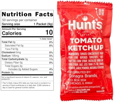 Ketchup Packets 0.3 oz (9g) - Gift Assortment - 50 Count Single Serve - Ketchup Condiment Packs with 8 x 8 inch Chronos Food Safe Slide Seal Bag