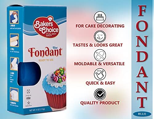 Blue Fondant Icing - 4 oz. - Ready to Use Cake Decorating Frosting - Easy To Roll, Moldable, Kosher, Dairy Free, and Nut Free - Blue Fondant For Cakes Cupcakes and Cookies - By Baker’s Choice