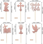 24 PCS Girl God Bless and Baptism Cupcake Toppers Glitter Dove Cross Cupcake Picks First Communion Christian Baptism Theme Baby Shower Girls Birthday Party Cake Decorations Supplies Rose Gold