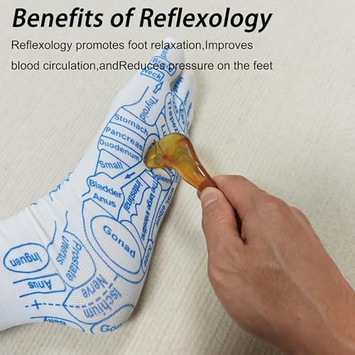 Acupressure Reflexology Socks with 8pcs Amber Massage Tools,Foot Relief and Massage Sticks Acupressure Reflexology Chart Socks with Trigger Points Tools,Women and Men Socks
