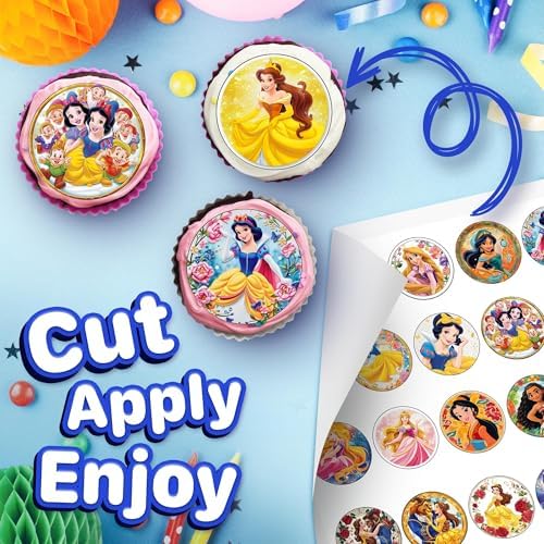 30 x Edible Cupcake Toppers –Princess Themed Collection of Edible Cake Decorations | Uncut Edible on Wafer Sheet