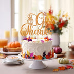 Give Thanks Cake Topper, Thanksgiving Cake Decor, Pumpkin Fall Theme Cake Picks for Thanksgiving, Friends Giving Decorations, Thankful Party Decoration Orange Glitter