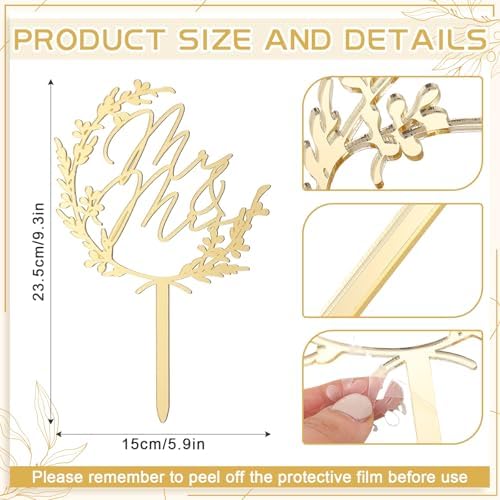 Novabright Mr & Mrs Cake Topper Sparkle Wedding Decor for Wedding Reception, Bridal Shower, Engagement Party Anniversary Supplies(Gold,Acrylic)