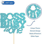 Boss Boy is One Cake Topper, Baby 1st Birthday Cake Topper, Gender Reveal, Happy Birthday Boss Birthday Party Cake Decorations Sky Blue Glitter