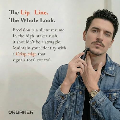URBANER Mustache Trimmer with Nose & Ear Trimmer Attachment, 0.8" Precision Blade, IPX8 Waterproof, Adjustable 0.08"–0.55", Japanese Motor Beard Trimmer for Men