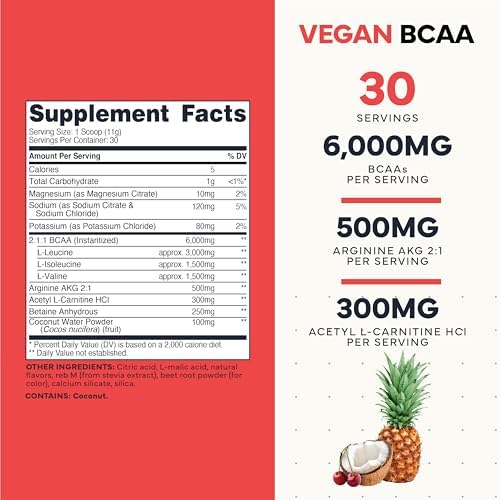 Type Zero Ultra Clean Vegan BCAA Powder + Electrolytes (Tropical Fruit Punch | 6G) 2:1:1 Sugar-Free/No Sucralose BCAAs Amino Acids Supplement - BCAA Vegan Amino Acids After Workout Drink, 30 Servings