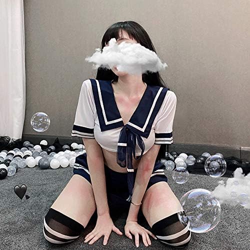 SINROYEE Women Lingerie Sexy Schoolgirls Outfit Lingerie Roleplay Cosplay Sailor Costumes with Socks Lovely