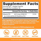 Doctors Best Vegan Vitamin D3 2500 IU Veg Caps - Vegan Vitamin D Supplement for Men & Women, Helps Support Calcium Absorption, Heart Health & Immune Support, 62.5 mcg per Serving - 60 Veggie Capsules