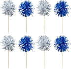 Gyufise 30Pcs Foil Firework Cupcake Toppers Sparkle Tinsel Cake Toppers Tinsel Drink Cake Decoration Cocktail Picks for Birthday Wedding Graduation Party Supplies Silver Dark Blue