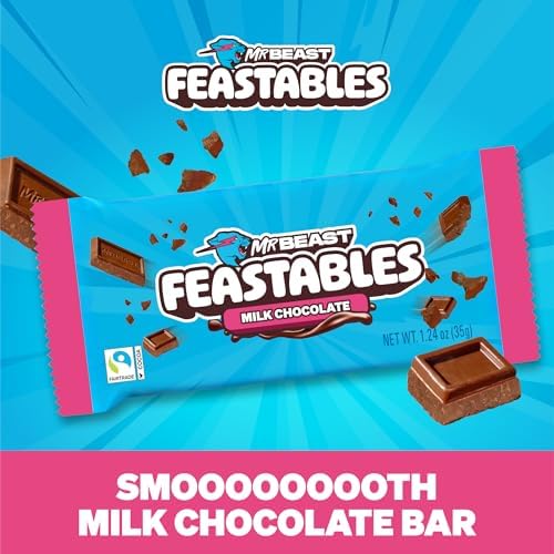 MrBeast Feastables Milk Chocolate Bar, Full Size, 24 Count, Smooth & Creamy Milk Chocolate Candy, Fairtrade Cocoa, 1.24oz Each