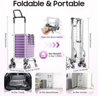 35L Folding Shopping Cart - Portable Grocery Trolley 8-Wheel Heavy-Duty Stair-Climbing Basket Cart for Groceries, Markets, Picnics & Moving