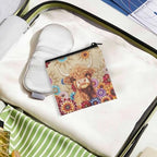 Portable Sanitary Napkin Storage Bag for Women Girls Boho Floral Highland Cow Print Small Period Bag Cute Menstrual Tampon Holder Pouch Zipper Purse