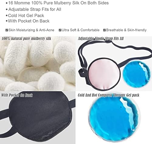 Cooling Eye Patches for Puffy Eyes, Pure Silk Ice Eye Patch, Single Eye Mask, Medical One Eye Cover Cold Hot Therapy Strabismus Lazy Eyes After Surgery Adult Kid Pirate Eyepatch (Pink)