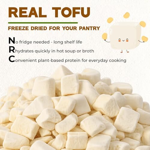 6oz Freeze Dried Tofu Cubes – Delicious Dehydrated Tofu, Ready to Eat Non-GMO Resealable Can, Instant Vegan Food for Ramen Toppings, Miso Soup, Hiking & Emergency Keto Meals