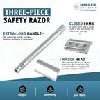 MERKUR 24C Safety Razor For Women with 10 Double Edge Blades | Extra Long Handle | Three-piece Razor | Straight Cut | Bright Chrome Finish | Made in Germany