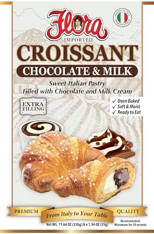 Flora Chocolate & Milk Croissants – Italian Pastry with Chocolate & Milk Cream Filling | Soft, Oven-Baked & Ready to Eat | Imported from Italy (Pack of 6)