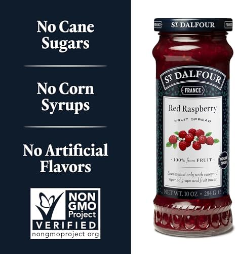 St. Dalfour Red Raspberry Fruit Spread - 10oz - 100% from Fruit, No Artificial Ingredients, Non-GMO, No Cane Sugars, All Natural - Pack of 6