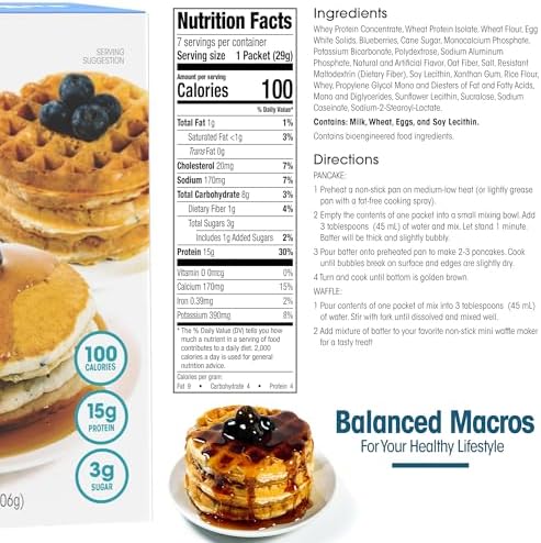 Wonderslim Protein Pancake & Waffle Mix, Blueberry, Low Sugar & Low Calorie (7ct)