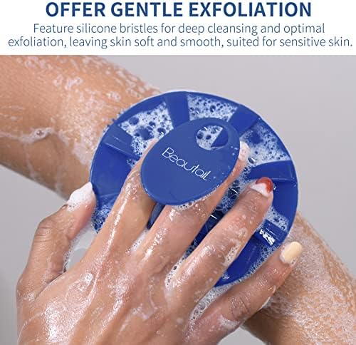 Silicone Body Scrubber, BEAUTAIL Shower Bath Scrubber, More Hygienic Than Traditional Loofah, Lather Nicely, Long Lasting, Gentle Exfoliating Brush for Women Men Baby Sensitive Skin, 1 Pack, Blue