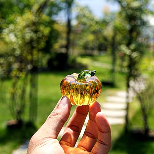 LONGWIN Mini Crystal Pumpkin Collectible Figurines Glass Paperweight Tabletop Decorative Ornaments for Fall Harvest Thanksgiving Halloween Home Decor Gold
